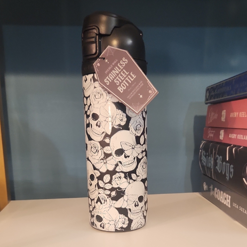 Skull & Rose Stainless Steel Bottle - Black and White